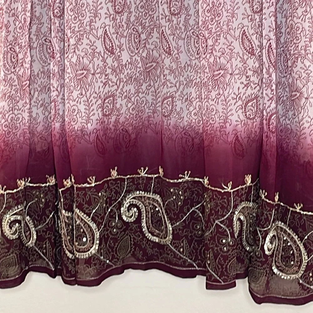 Soft Surroundings Boho Tan Red Floral Peasant Flowy Maxi Skirt Size Large